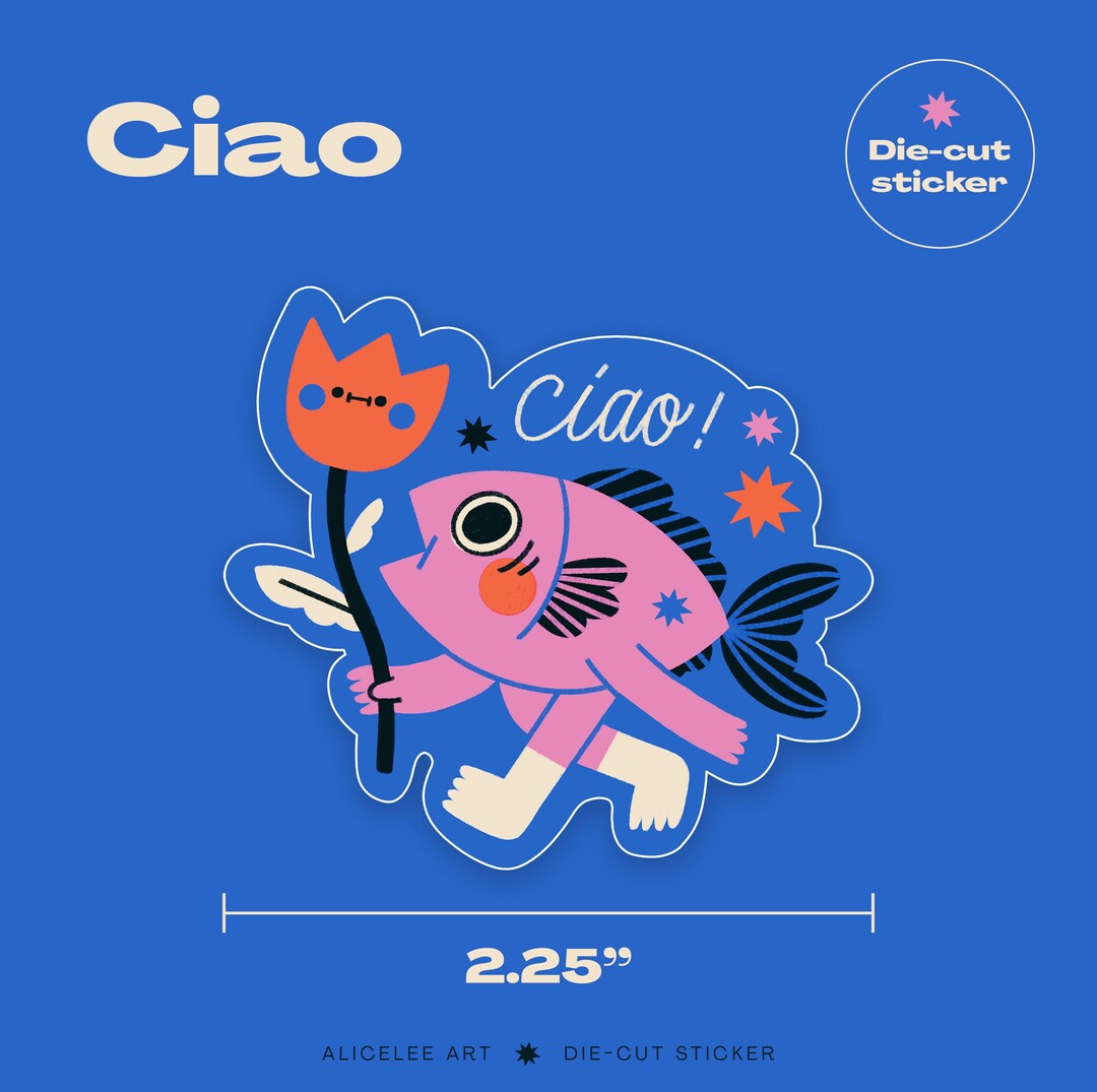 Ciao Walking Fish Sticker | Die Cut Stickers | Kawaii Animal Decals - Etsy