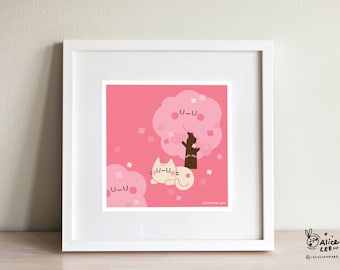 Sakura Print | Cute Animal Art Prints | Kawaii Illustration Wall Decoration