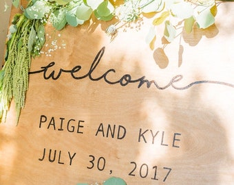 Welcome wedding wood burned sign