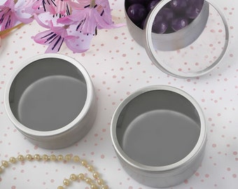 Set of 50 50 Personalized Metallic Foil Silver Metal Mint Tin With Solid Silver Metal Brushed Top