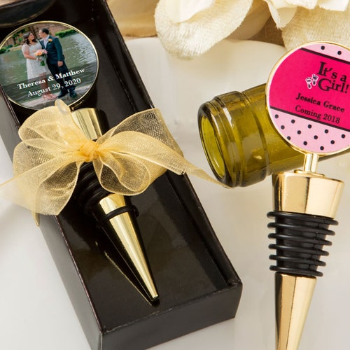 25 Gold Heart Bottle Stopper Wedding Bridal Baby Shower Party Boxed Gift Favors 