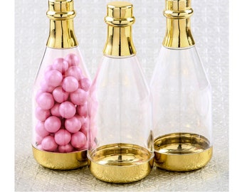 30-200 Perfectly Plain Gold Accented Clear Champagne Bottle Container - DIY Wedding Baby Shower Birthday Party Favors  15136