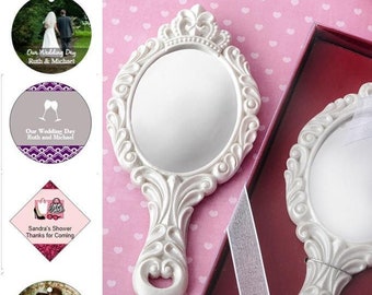 10-96 Princess Themed Hand Mirror w/ Optional Personalized Tags or Stickers - Fairy Tale Wedding Bridal Shower Party Favors  18886