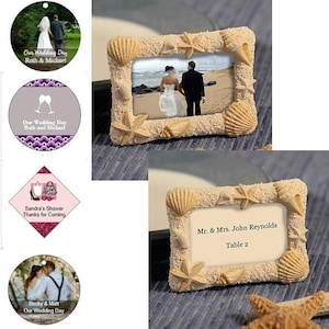 Beach Themed Place Card Photo Frame in Gift Box w/ Optional Personalized Tags or Stickers, Seashell Frame, Nautical Place Card Holder 16415 image 1