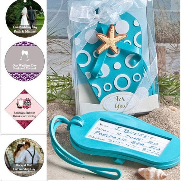 Flip Flop Luggage Tags in Gift Box w/ Optional Personalized Tags or Stickers, Beach Themed Wedding, Destination Wedding Shower Favors  14763