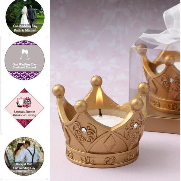 12-72 Gold Crown Candle Holder w/ Optional Personalized Tags or Stickers - Wedding Shower Party Favors  18761