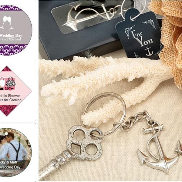 Silver Anchor Key Chain in Gift Box w/ Optional Personalized Tags or Stickers, Nautical Themed Wedding Party Favors, Anchor Keyring  15251