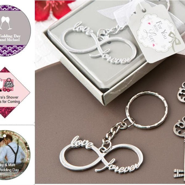 Infinity Design Silver Metal Key Chain in Gift Box w/ Optional Personalized Tags or Stickers, Infinity Keyring, Infinity Wedding Favor 15266