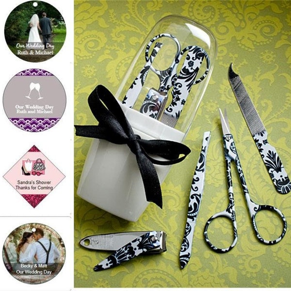 Damask Design Manicure Sets in Gift Box w/ Optional Personalized Tags or Stickers - Wedding Shower Party Favors  15929