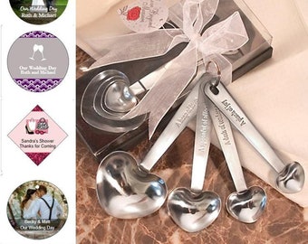 Heart Shaped Measuring Spoons in Gift Box w/ Optional Personalized Tags or Stickers, Baking Themed Wedding Shower, Love Themed Favors  14801