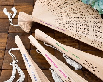 25-200 Intricately Carved Personalized Sandalwood Fan - Beach Summer Wedding Party Favors  16203CS