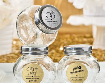 25-96 Personalized Gold or Silver Glass Candy Jar - Wedding Party Favors  16701SM