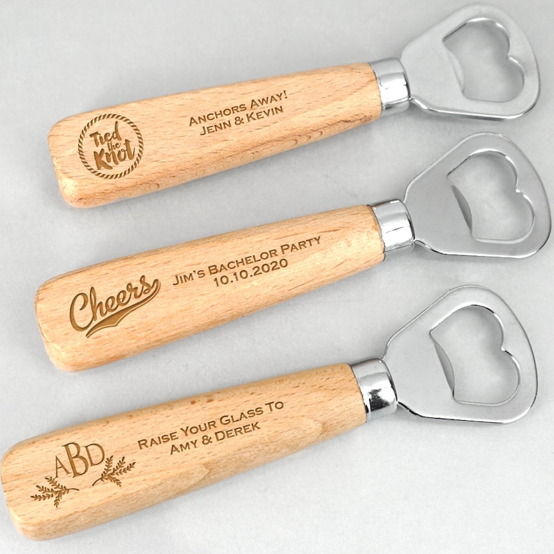 12 Personalized Wood Handle Bottle Opener Wedding Shower Bachelor Party Favors