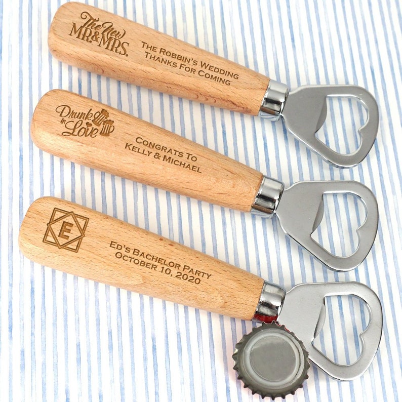 12 Personalized Wood Handle Bottle Opener Wedding Shower Bachelor Party Favors