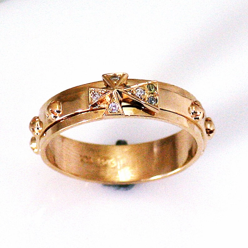 14k Gold 925 Silver Catholic Rosary Ring /w Natural Diamond Etsy
