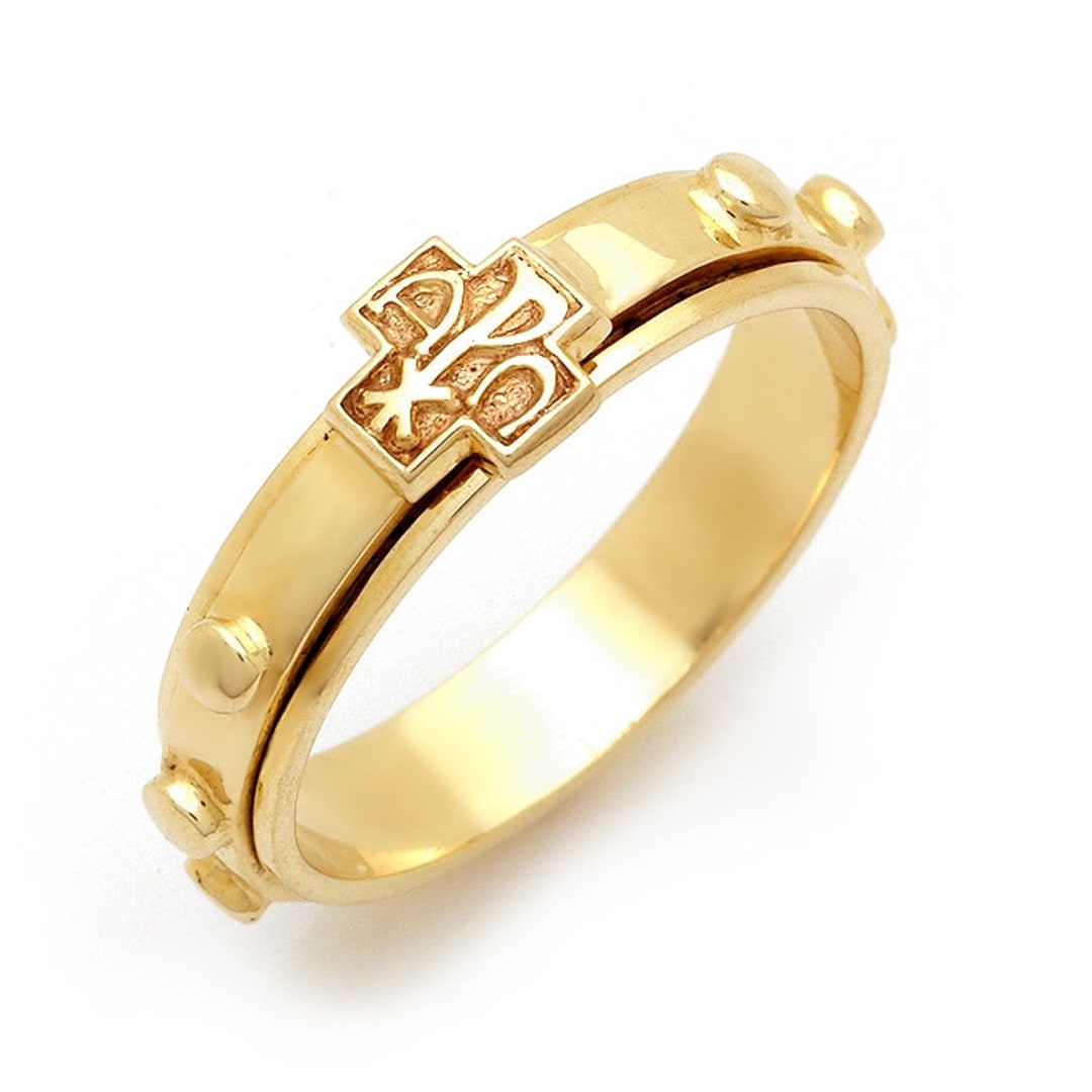14k 18k Solid Gold Catholic Rosary Ring Alpha & Omega Spinning Band by ...