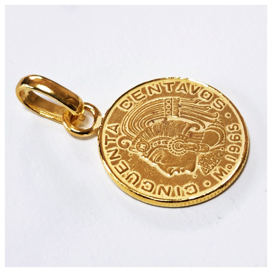 24k Solid Gold Mexico Coin Azetec Emporer Warrior and Eagle Pendant 999 ...