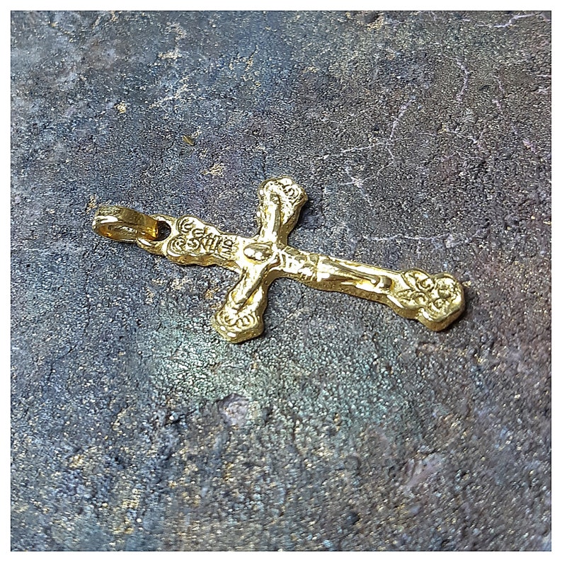 24k Solid Gold Crucifix Cross Pendant 