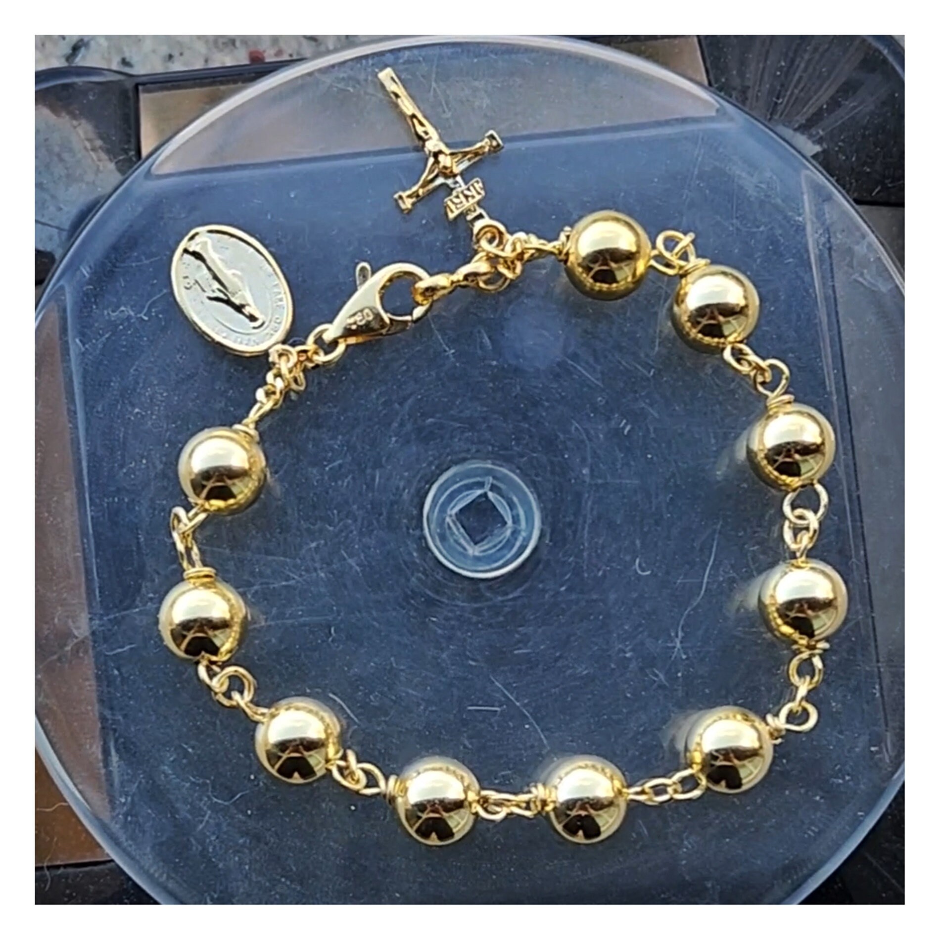 14k 18k Solid Gold 8mm Ball Rosary Bracelet by Estherleejewel