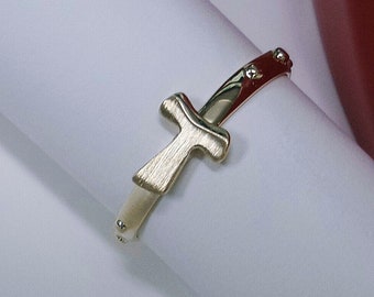 14k solid gold Tau Cross Rosary Ring  by estherleejewel