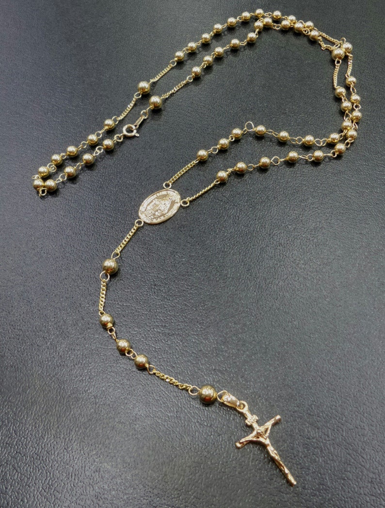 14k solid gold rosary necklace 5 Decades by estherleejewel Etsy