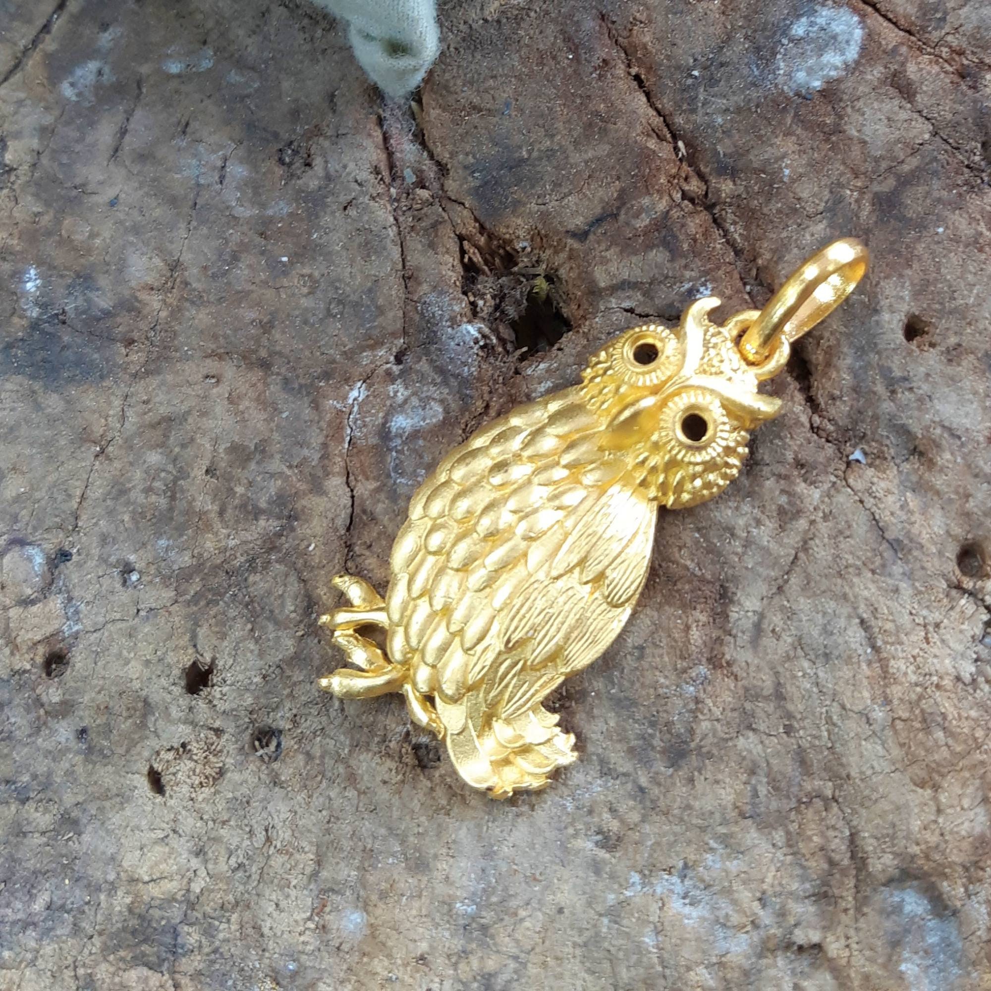 24k solid gold owl pendantdiamond pendantanimal Etsy