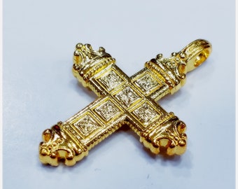 24k solid gold Gothic cross pendant, 999 pure gold by estherleejewel