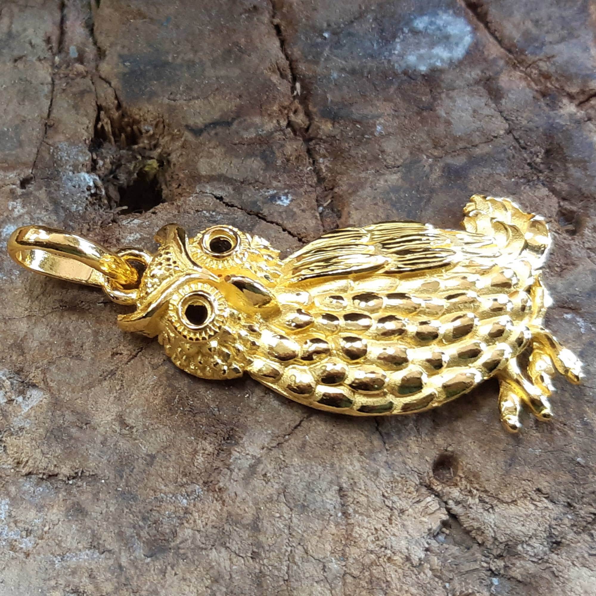 24k solid gold owl pendantdiamond pendantanimal Etsy