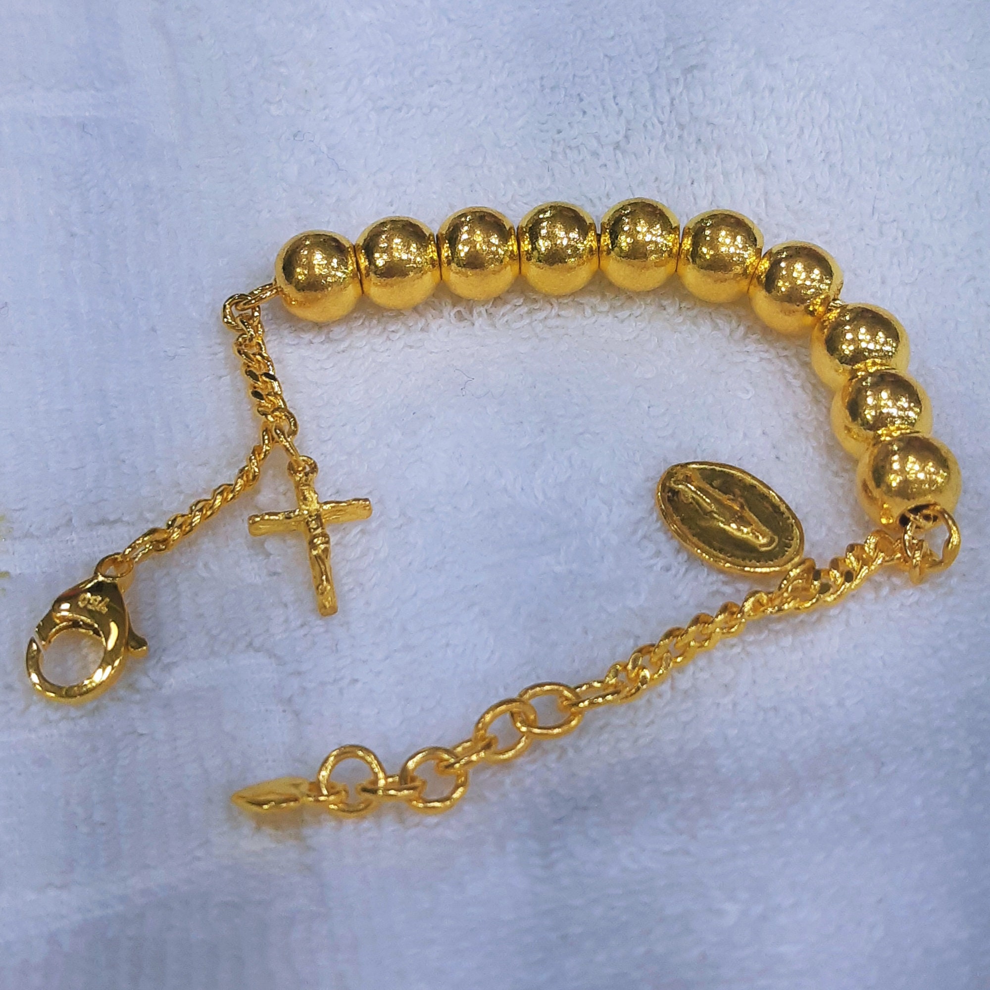 24k Solid Gold Rosary Bracelet 8mm Ball by Estherleejewel Etsy