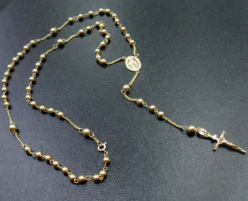 14k Solid Gold Rosary Necklace 5 Decades by Estherleejewel Etsy