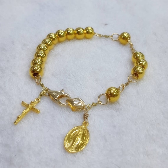 24k solid gold rosary bracelet 6mm ball