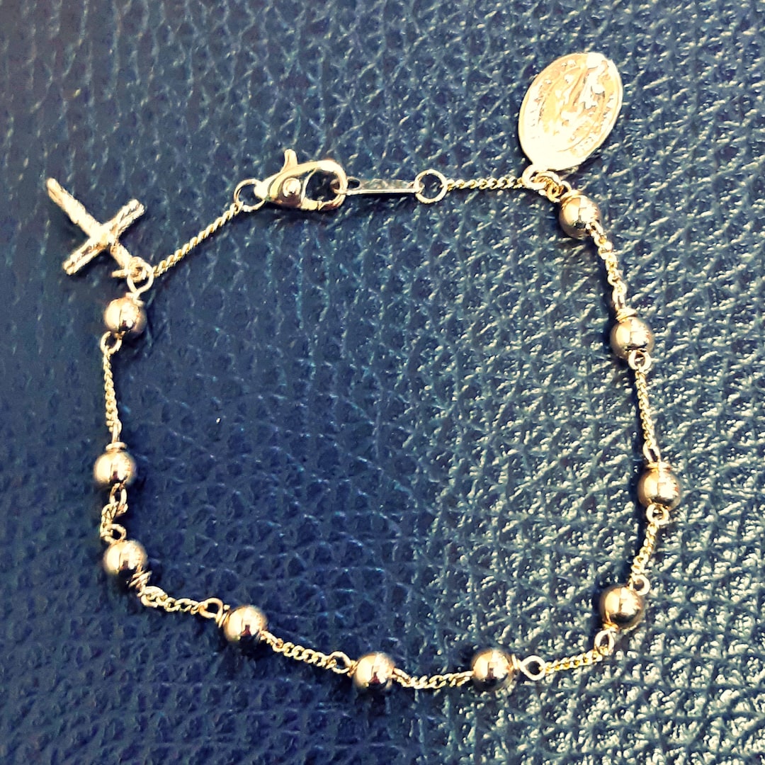 14k/18k Solid Gold Rosary Bracelet 3mm Ball by Estherleejewel Catholic