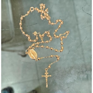 14k solid gold rosary necklace 5 decades 4mm ball by estherleejewel