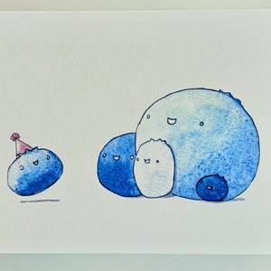 Carte d'anniversaire spéciale petits fruits - Famille de bleuets