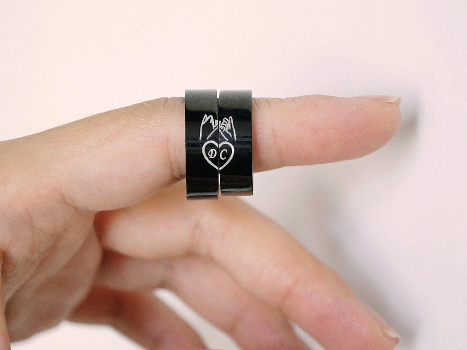 Pinky Promise Couple Ring Matching Initial Ring Couple Set Etsy