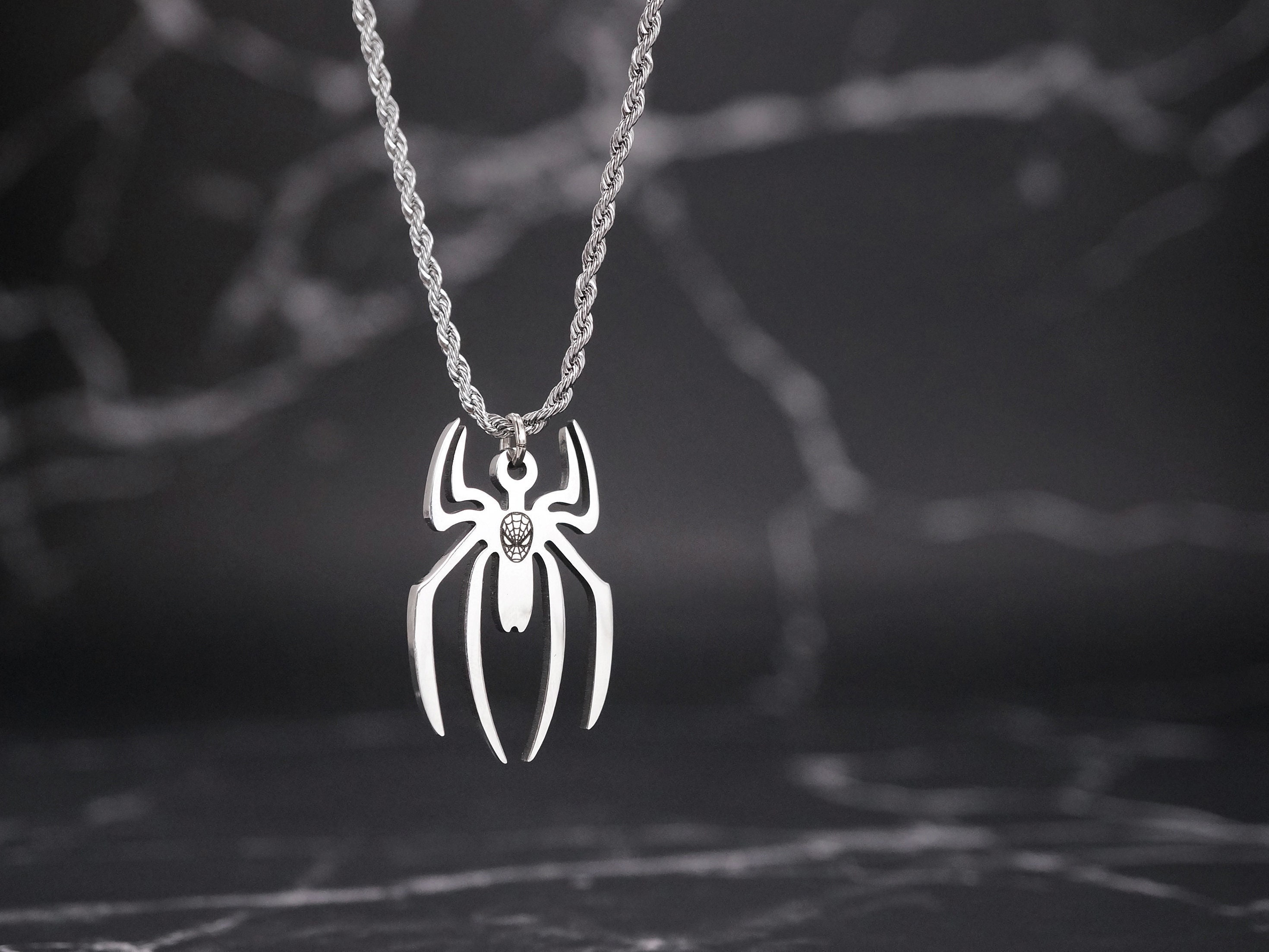 Spiderman Necklace Silver Marvel Jewelry Stainless Steel - Etsy