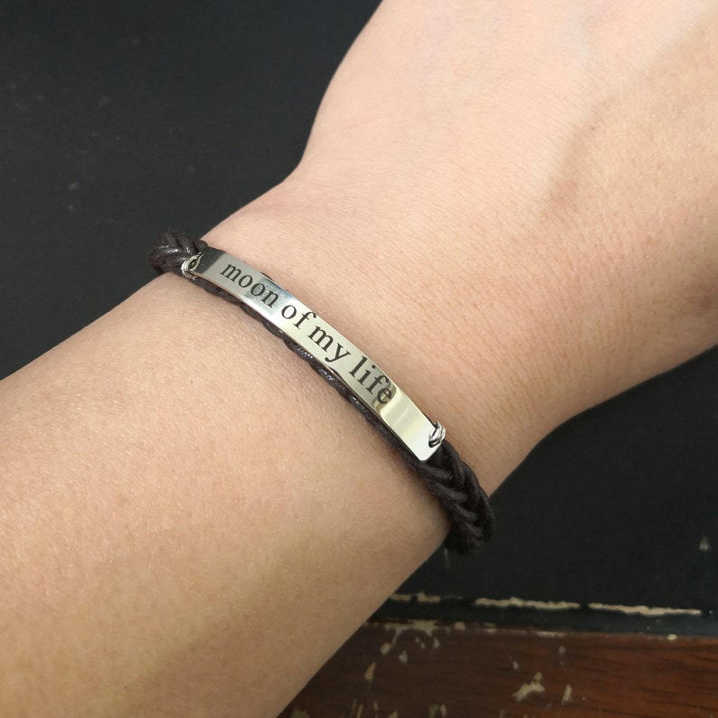 Matching Couple Bracelets Boyfriend Girlfriend Jewelry His and Her Forever Always Bracelets Engraved Bracelet Dark Brown Braided Cuff