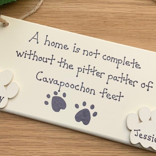 Personalised Cavapoochon gift for dog owner, personalised wooden plaque