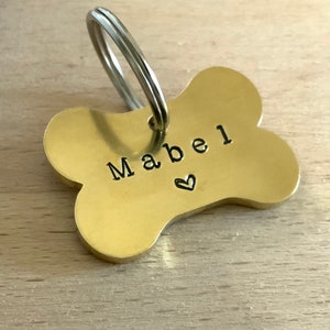 Brass Dog Tag Small Bone Shape Personalised Hand Stamped Dog Gift