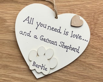 German Shepard Owner Gift, Personalised Wooden Hanging Heart, German Shepard Lover