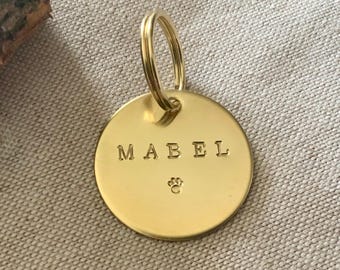 Hand Stamped Brass Dog Tag – Personalised Pet ID Tag - Small Paw Print