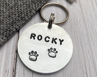 Personalized Dog Tag: Hand Stamped Paw Print Aluminium ID