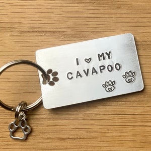 Cavapoo Lover Gift Personalised Hand Stamped Keyring Cavapoo Owner Gift