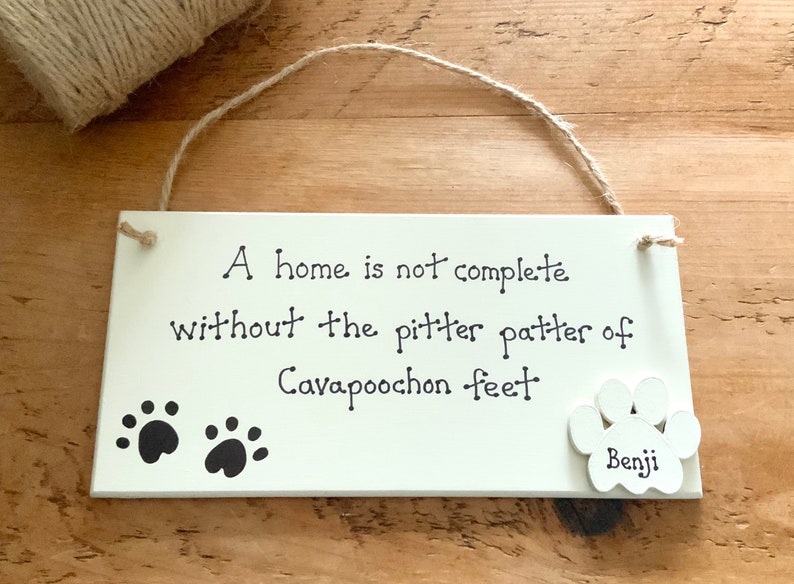 Cavapoochon Gift Hanging Wall Plaque, Personalised With Dog Name ...