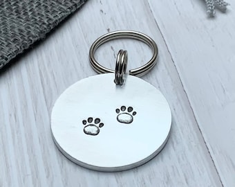 Personalized Dog Tag: Hand Stamped Paw Print Aluminium ID