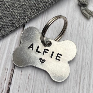 Hand Stamped Bone Dog ID Tag: Chunky Aluminum Puppy Tag