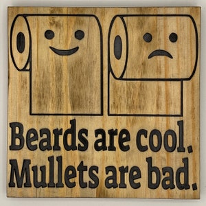 Beards Are Cool Mullets Are Not Ready To Hang Wooden Sign approximately 8 in x 8 in Home Decor