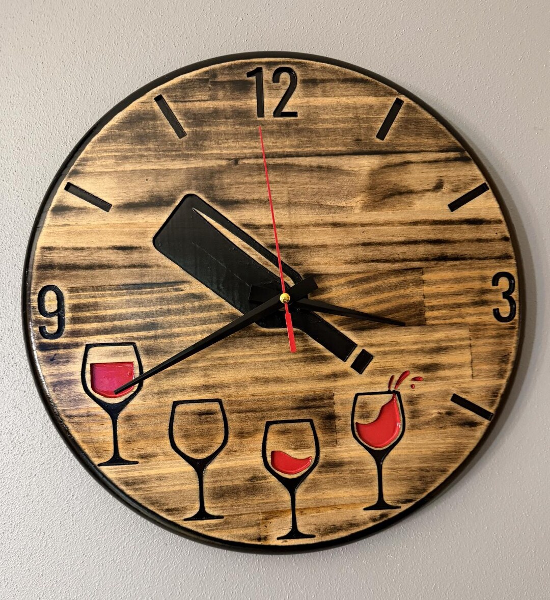Handcrafted Ready to Hang 15-inch Round Wooden Wine Clock - Etsy