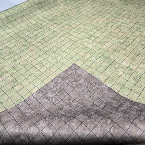 Double Sided Wasteland/Grassland with 1" grid GripMat printed on both sides Perfect for Miniatures, 40k, and board games of all kinds!
