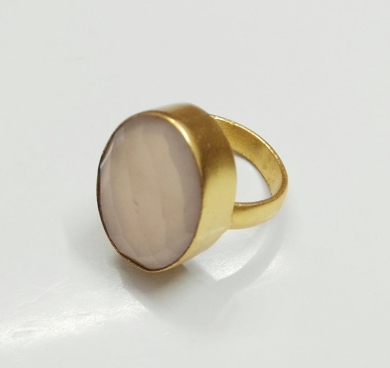 Birthday Gift Ideas Rose Quartz Ring Oval Shape Ring Pink Stone Ring Handmade Brass Ring Stackable Ring Gift For Her